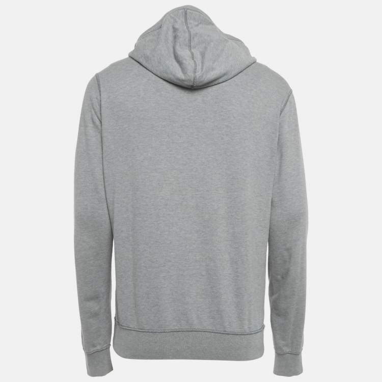 Pre Owned Dolce & Gabbana Grey Cotton Logo Plaque Detail Hoodie L
