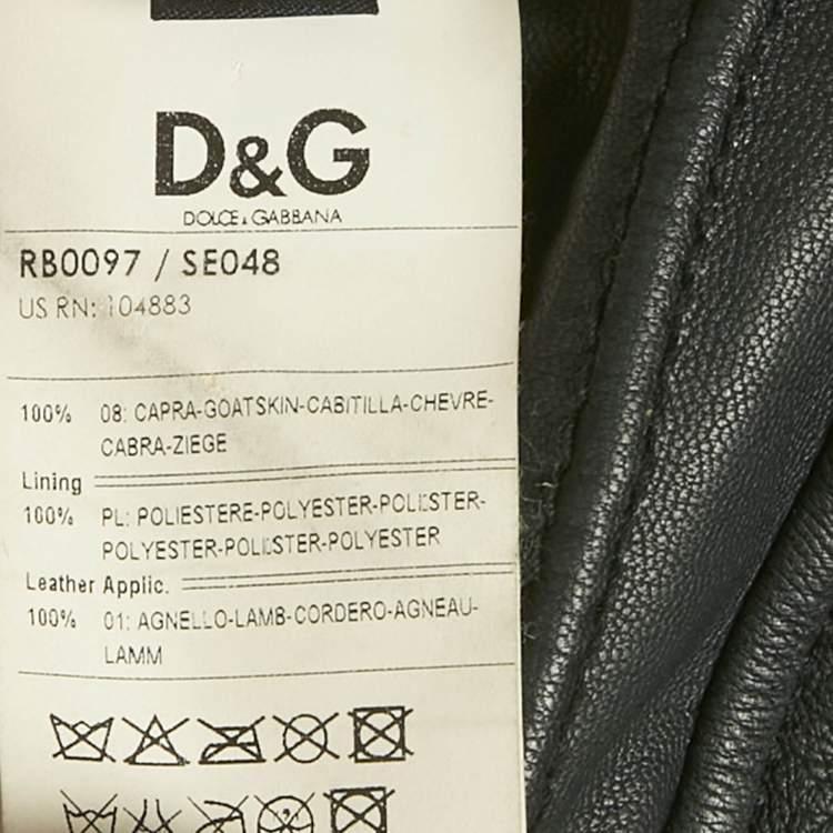 Pre Owned Dolce & Gabbana Navy Blue Applique Detail Leather Hooded Jacket L