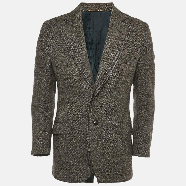Pre Owned Dolce & Gabbana Brown Patterned Wool Single Breasted Blazer S