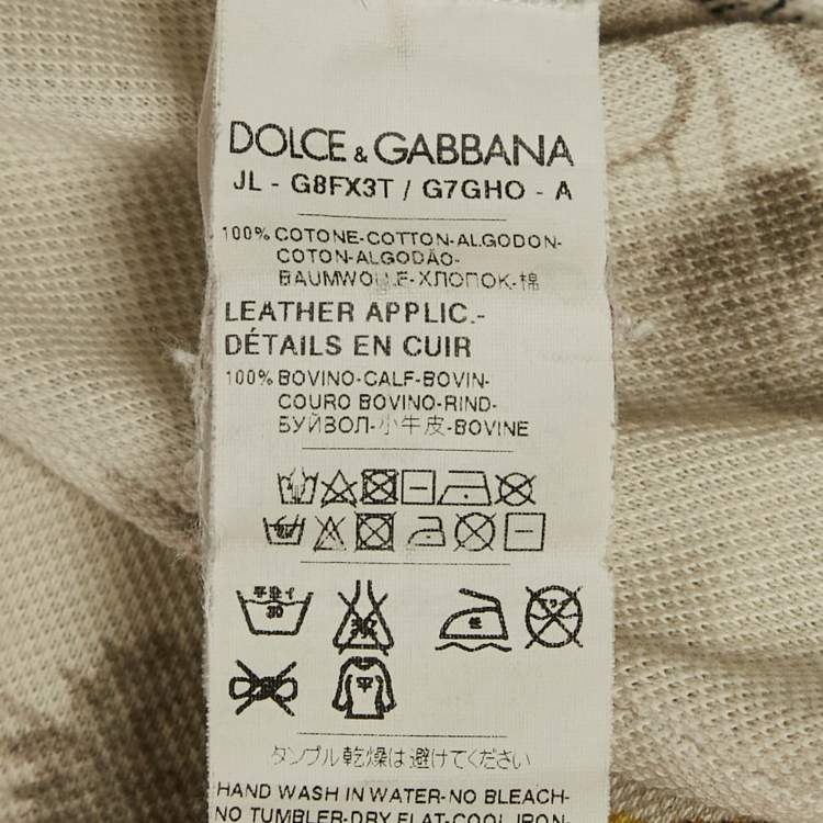 Pre Owned Dolce & Gabbana Light Grey Bird Print Cotton Pique Polo T-Shirt M