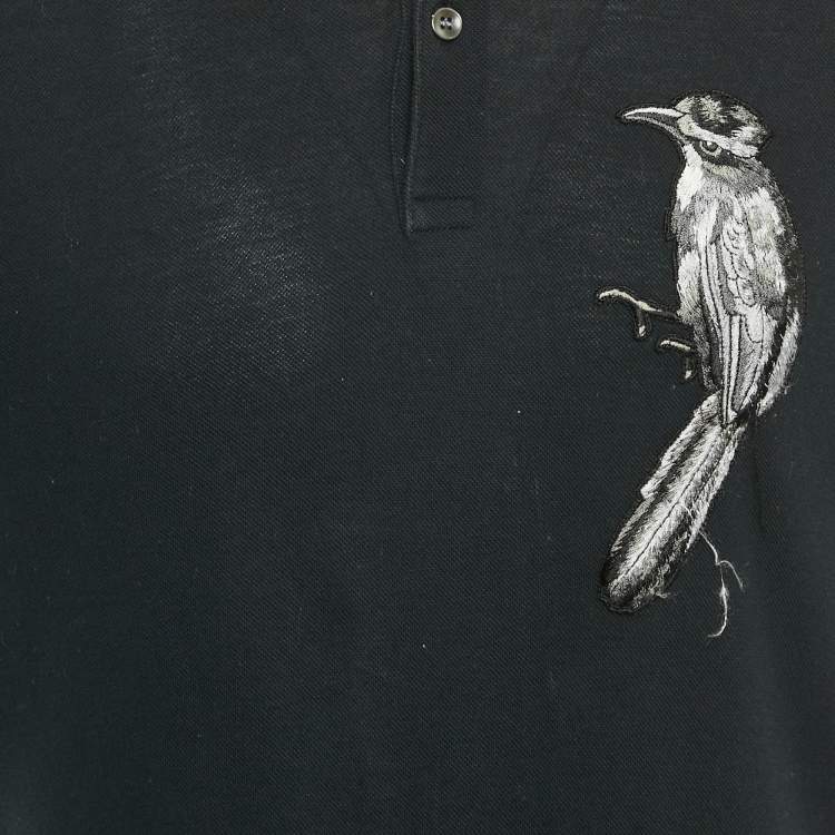 Pre Owned Dolce & Gabbana Black Bird Applique Cotton Pique Polo T-Shirt XL