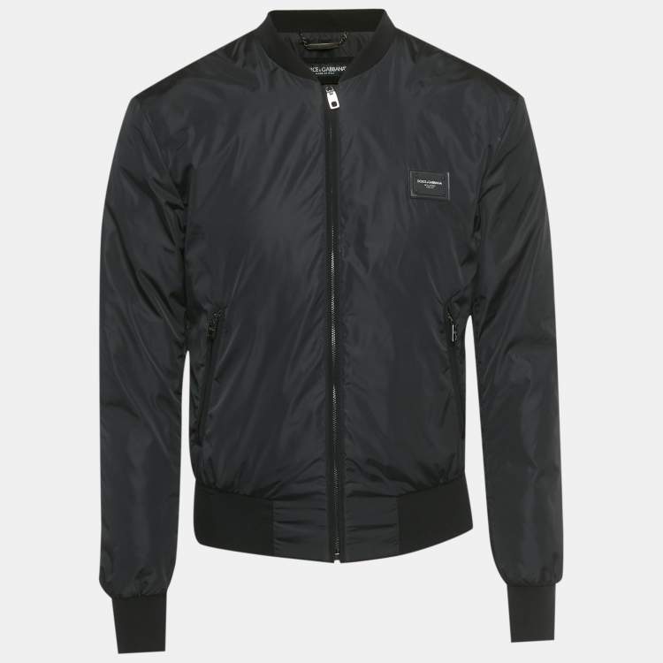 Pre Owned Dolce & Gabbana Black Nylon Logo Plaque Bomber Jacket XS