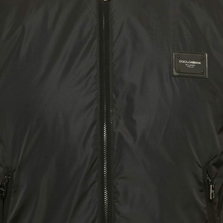 Pre Owned Dolce & Gabbana Black Nylon Logo Plaque Bomber Jacket XS