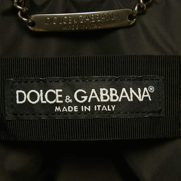 Pre Owned Dolce & Gabbana Black Nylon Logo Plaque Bomber Jacket XS