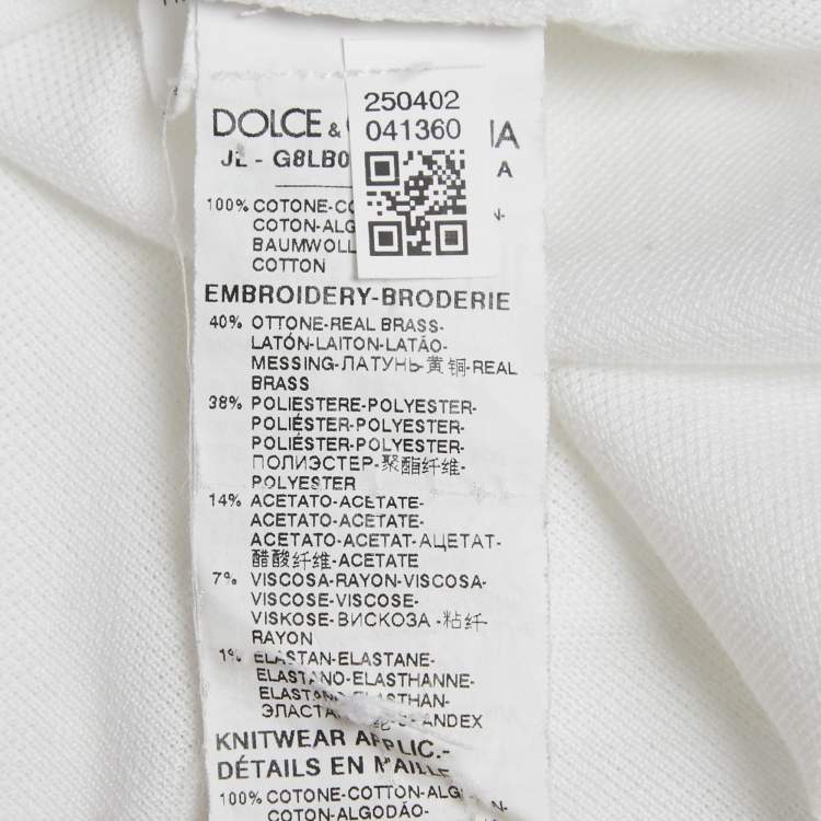 Pre Owned Dolce & Gabbana White Cotton Applique Polo T-Shirt L