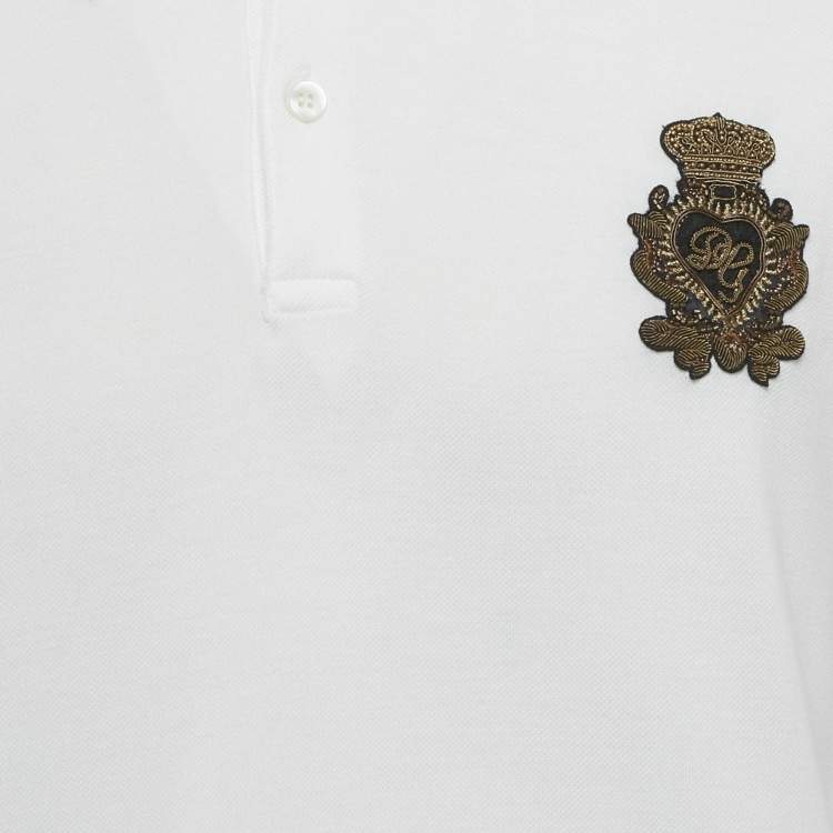 Pre Owned Dolce & Gabbana White Cotton Applique Polo T-Shirt L