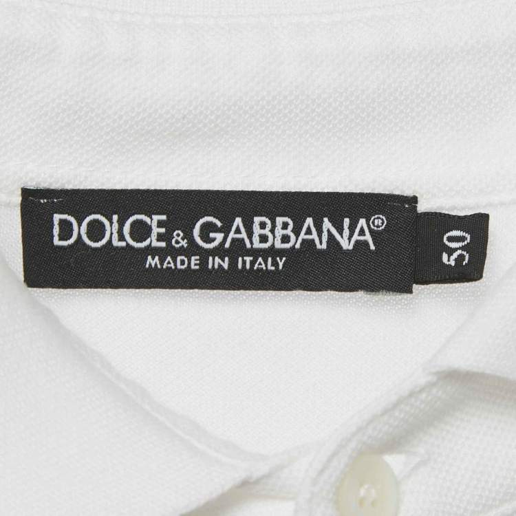 Pre Owned Dolce & Gabbana White Cotton Applique Polo T-Shirt L