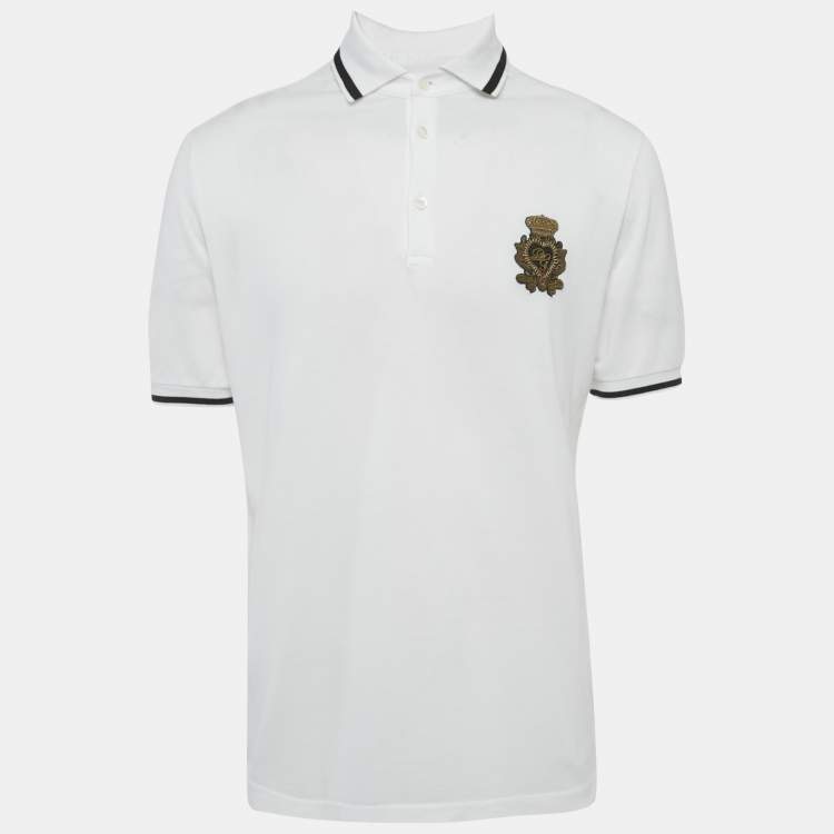 Pre Owned Dolce & Gabbana White Cotton Applique Polo T-Shirt L