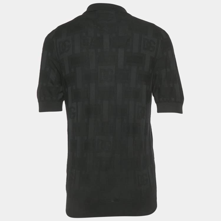 Pre Owned Dolce & Gabbana Black Patterned Silk Jersey Polo T-Shirt XL