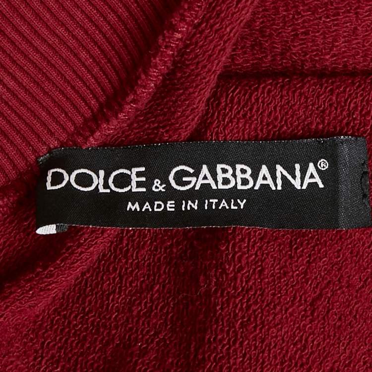 Pre Owned Dolce & Gabbana Red Cotton Logo Applique Zip -Up Jacket XS 