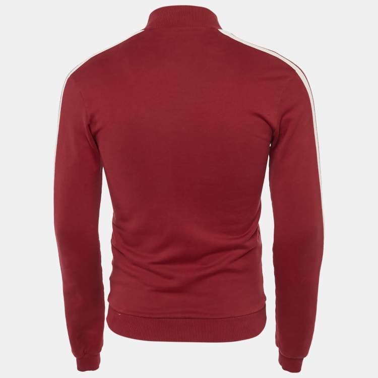 Pre Owned Dolce & Gabbana Red Cotton Logo Applique Zip -Up Jacket XS 