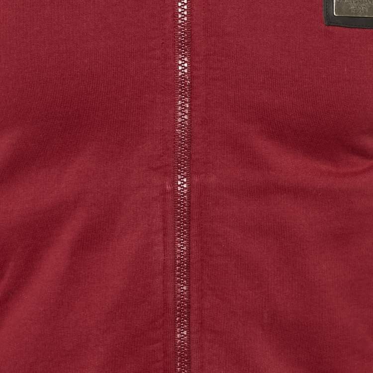 Pre Owned Dolce & Gabbana Red Cotton Logo Applique Zip -Up Jacket XS 