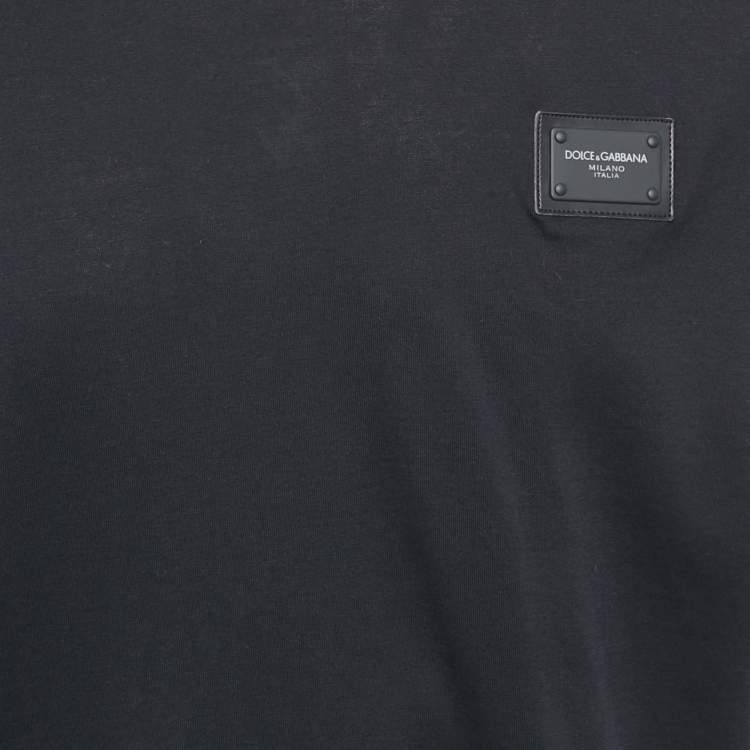 Pre Owned Dolce & Gabbana Navy Blue Cotton Logo Plaque T-Shirt XXL
