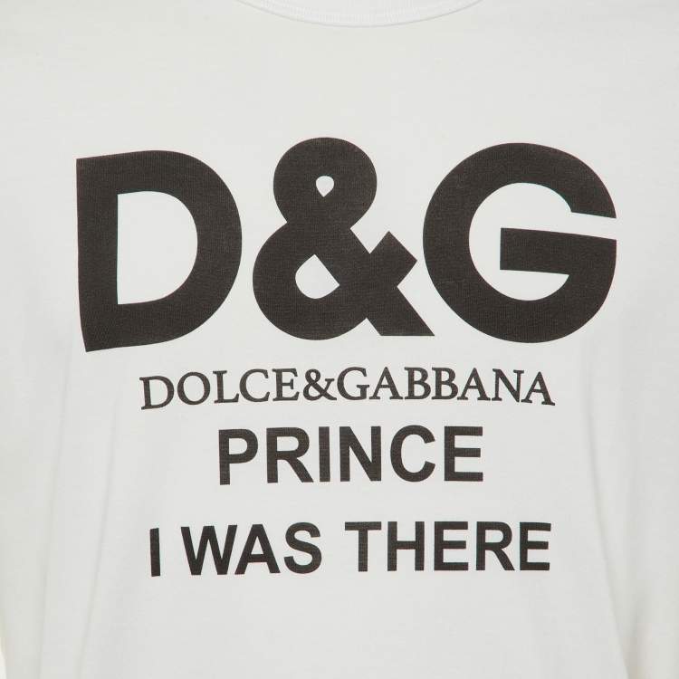 Pre Owned Dolce & Gabbana White Prince I Was There Print Cotton Crew Neck T-Shirt L