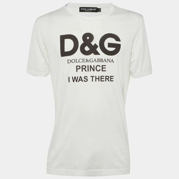 Pre Owned Dolce & Gabbana White Prince I Was There Print Cotton Crew Neck T-Shirt L