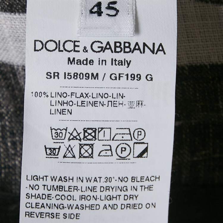 Pre Owned Dolce & Gabbana Off White Logo Print Linen Long Sleeve Shirt XS 