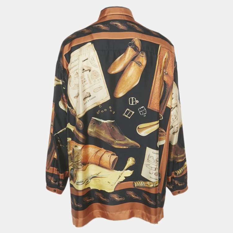 Pre Owned Dolce & Gabbana Brown/Black Printed Silk Shirt XXL