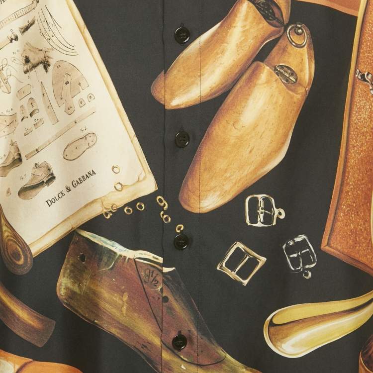 Pre Owned Dolce & Gabbana Brown/Black Printed Silk Shirt XXL