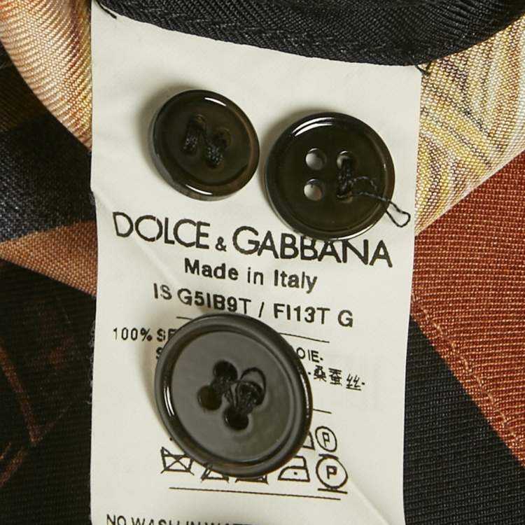 Pre Owned Dolce & Gabbana Brown/Black Printed Silk Shirt XXL