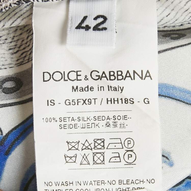 Pre Owned Dolce & Gabbana Blue Printed Silk Short Sleeve Shirt XL