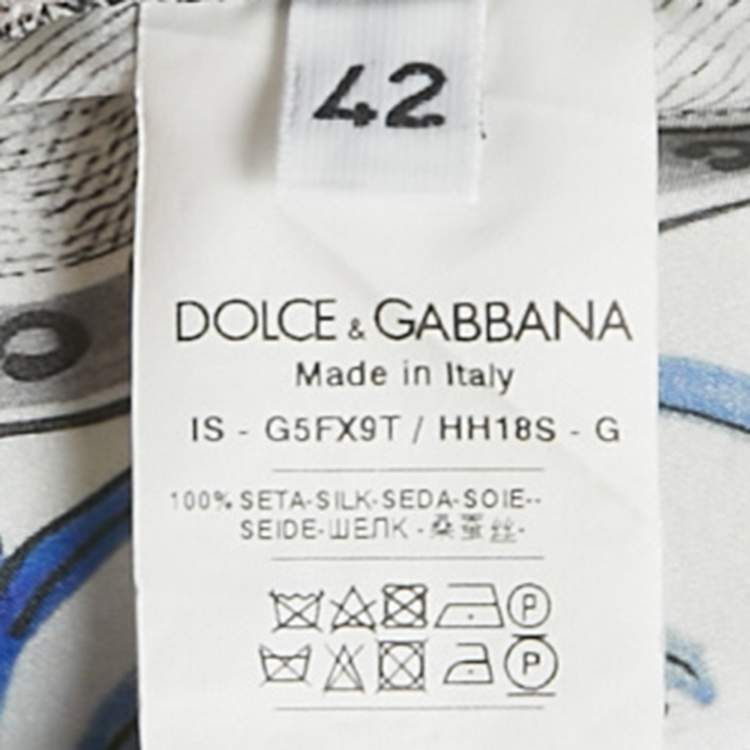 Pre Owned Dolce & Gabbana Blue Printed Silk Short Sleeve Shirt XL