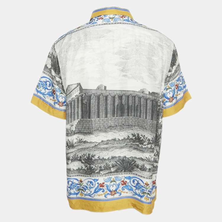 Pre Owned Dolce & Gabbana Blue Printed Silk Short Sleeve Shirt XL