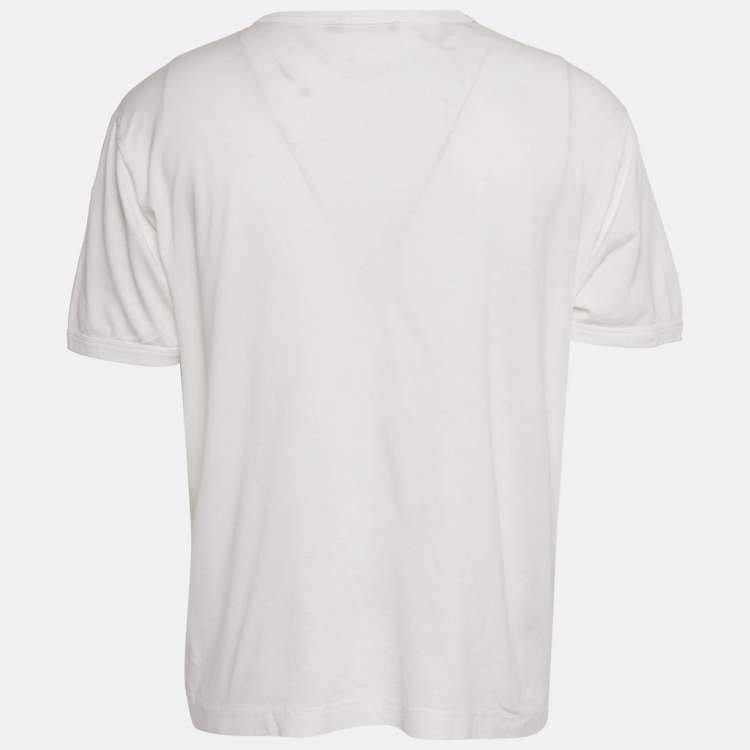 Pre Owned Dolce & Gabbana White Bee Embroidered Jersey T-Shirt XXL