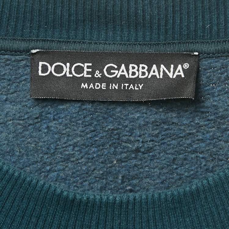 Pre Owned Dolce & Gabbana Teal Green Patterned Sweatshirt XS