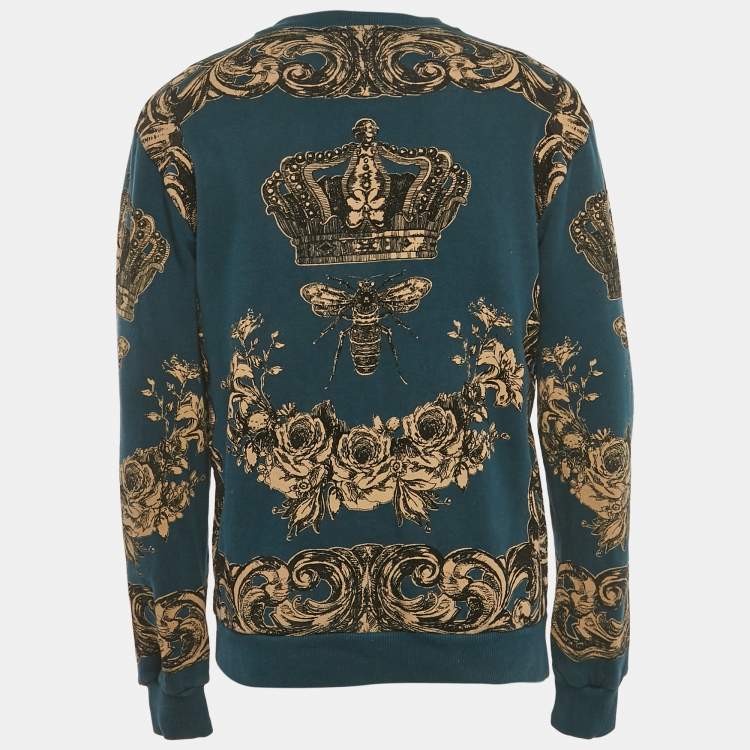 Pre Owned Dolce & Gabbana Teal Green Patterned Sweatshirt XS