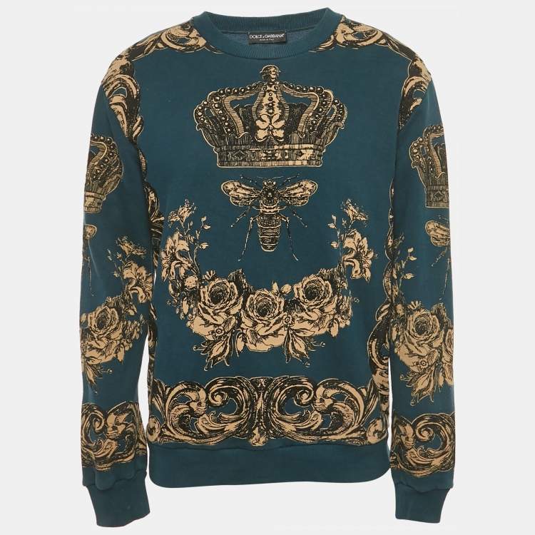 Pre Owned Dolce & Gabbana Teal Green Patterned Sweatshirt XS