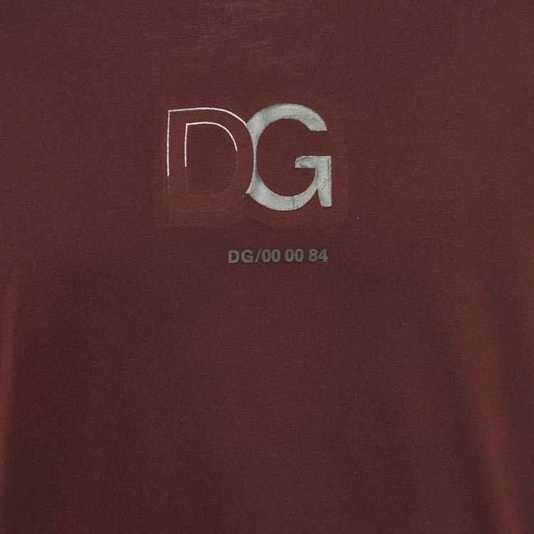 Pre Owned Dolce & Gabbana Burgundy Logo Print Cotton T -Shirt M