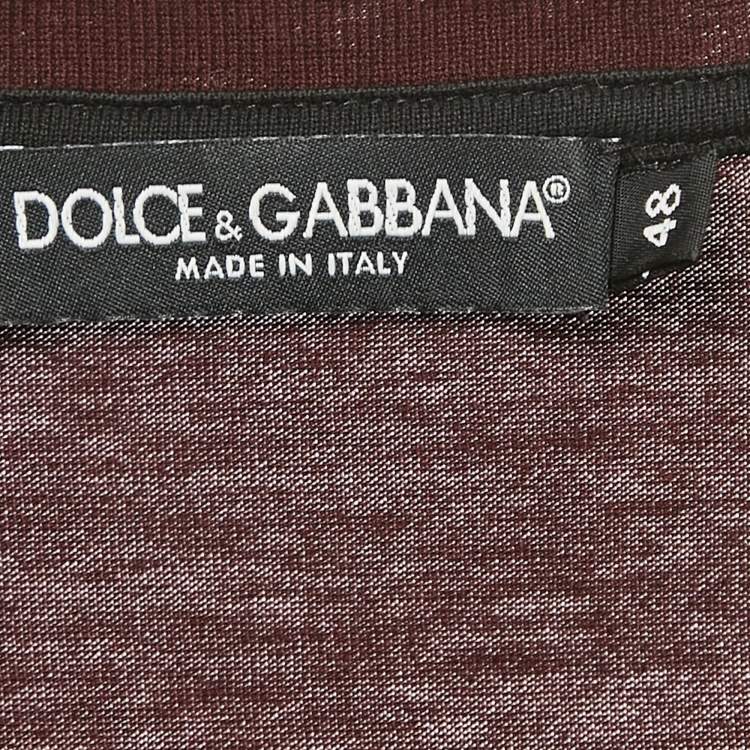 Pre Owned Dolce & Gabbana Burgundy Logo Print Cotton T -Shirt M