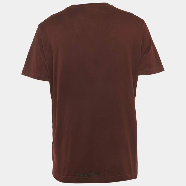 Pre Owned Dolce & Gabbana Burgundy Logo Print Cotton T -Shirt M