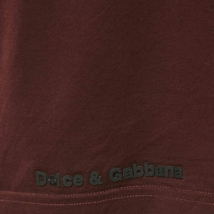 Pre Owned Dolce & Gabbana Burgundy Logo Print Cotton T -Shirt M