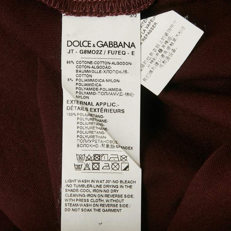 Pre Owned Dolce & Gabbana Burgundy Logo Print Cotton T -Shirt M