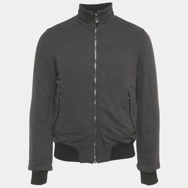 Pre Owned Dolce & Gabbana Black Printed Synthetic & Cotton Knit Bomber Jacket XS