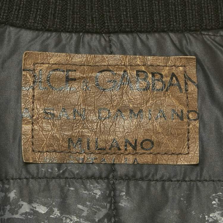Pre Owned Dolce & Gabbana Black Printed Synthetic & Cotton Knit Bomber Jacket XS