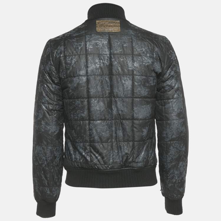 Pre Owned Dolce & Gabbana Black Printed Synthetic & Cotton Knit Bomber Jacket XS