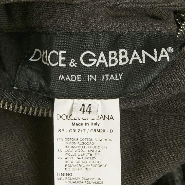 Pre Owned Dolce & Gabbana Black Printed Synthetic & Cotton Knit Bomber Jacket XS