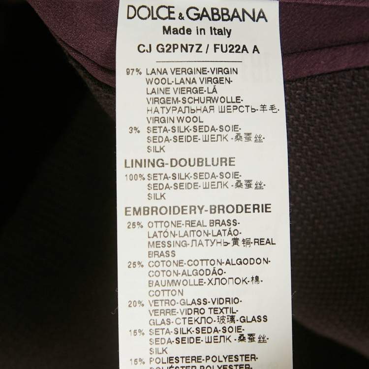 Pre Owned Dolce & Gabbana Purple Embroidered Wool Tailored Blazer XL