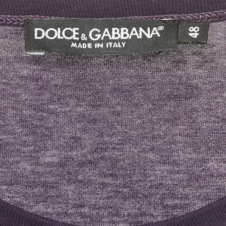 Pre Owned Dolce & Gabbana Purple Logo Plaque Jersey T-Shirt M