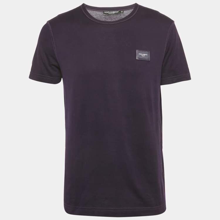 Pre Owned Dolce & Gabbana Purple Logo Plaque Jersey T-Shirt M