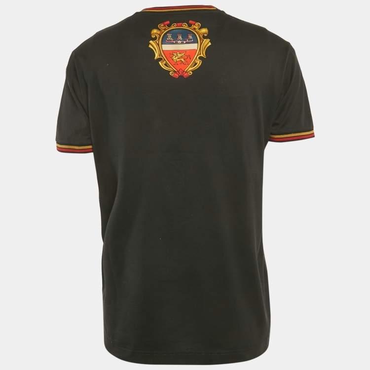 Pre Owned Dolce & Gabbana Black Printed Cotton Crewneck T-Shirt L