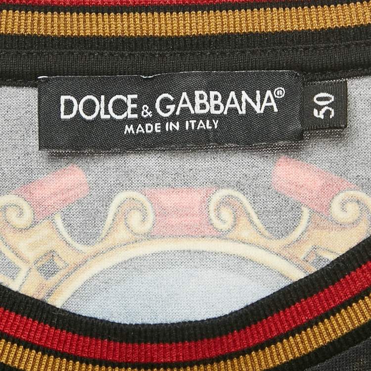 Pre Owned Dolce & Gabbana Black Printed Cotton Crewneck T-Shirt L