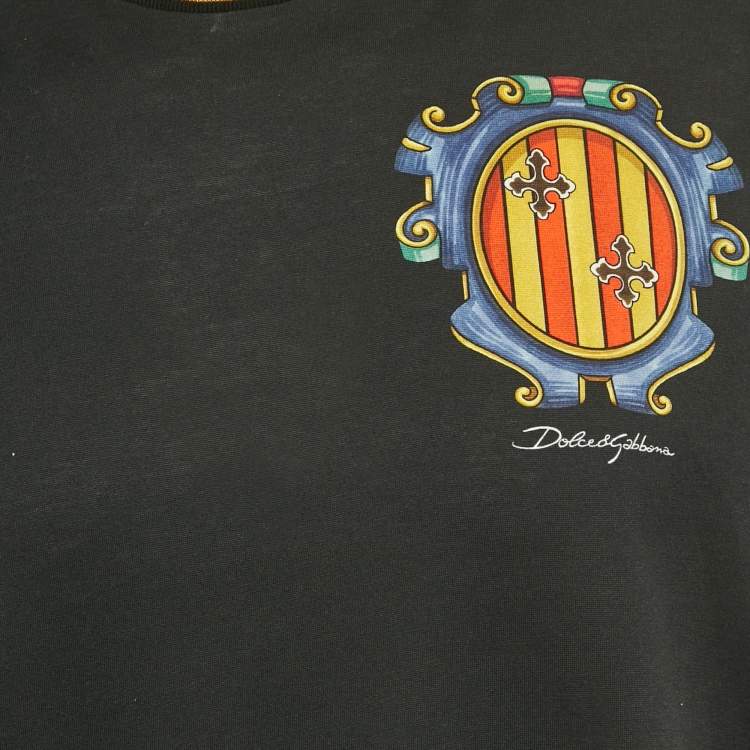 Pre Owned Dolce & Gabbana Black Printed Cotton Crewneck T-Shirt L