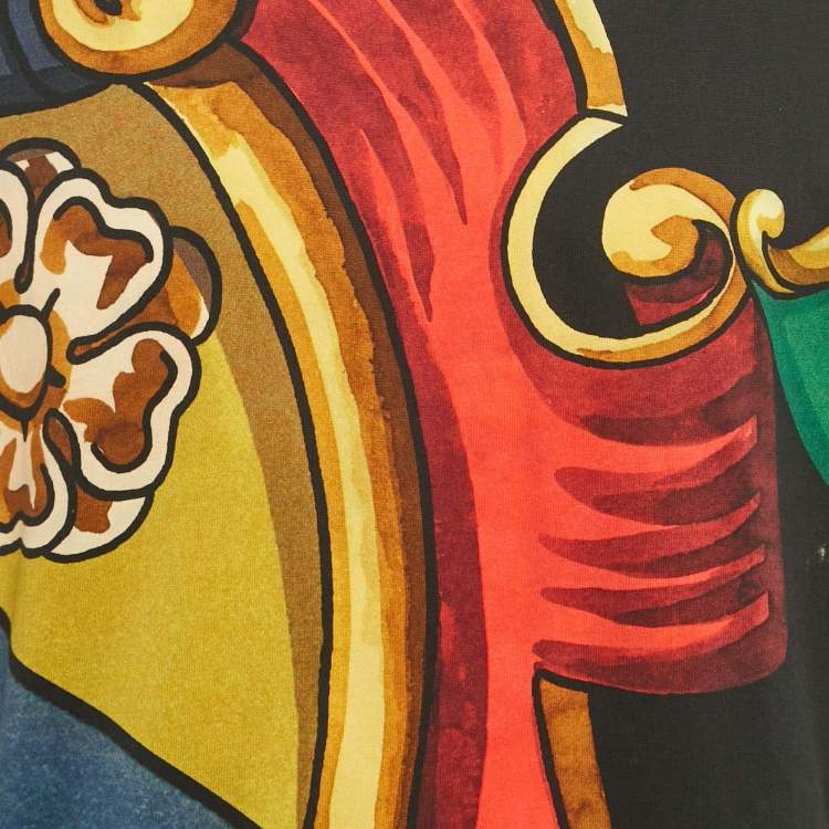 Pre Owned Dolce & Gabbana Black Printed Cotton Crewneck T-Shirt XL