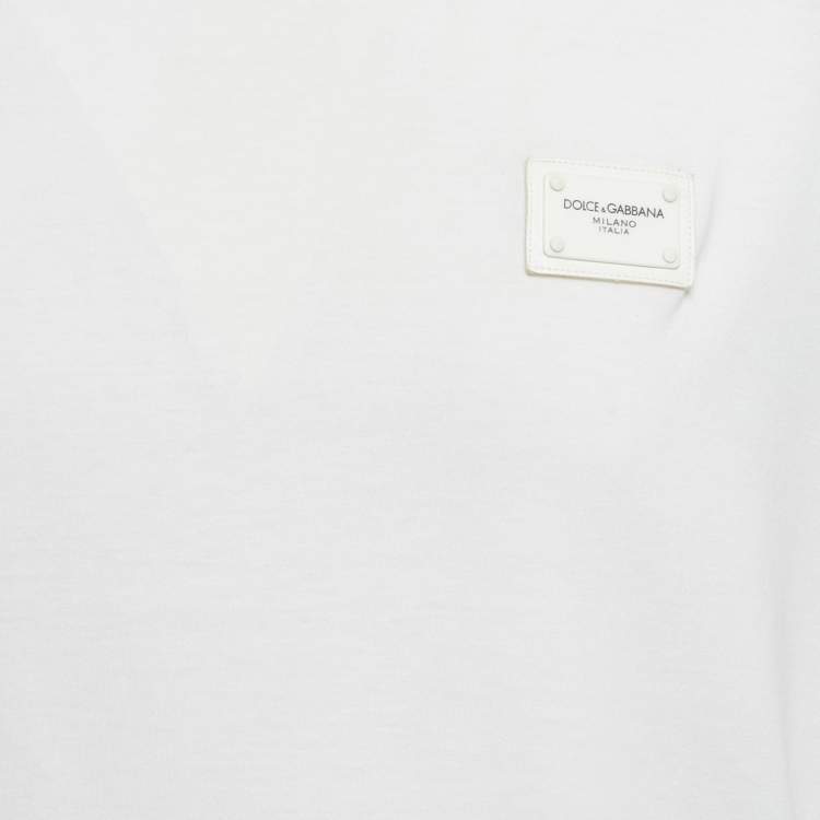 Pre Owned Dolce & Gabbana White Cotton Logo Plaque T-Shirt L