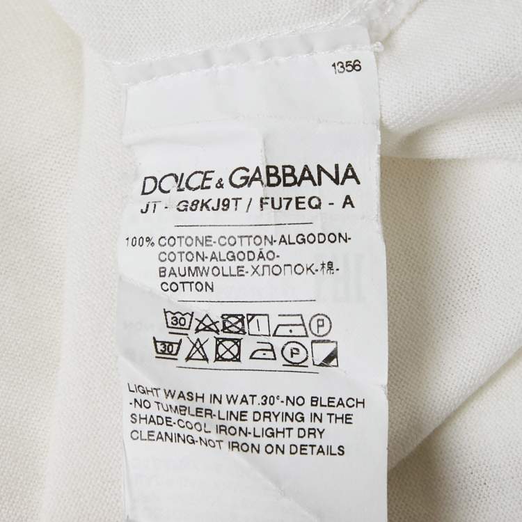 Pre Owned Dolce & Gabbana White Cotton Logo Plaque T-Shirt L