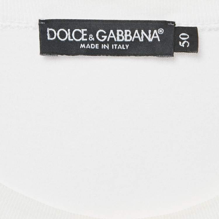 Pre Owned Dolce & Gabbana White Cotton Logo Plaque T-Shirt L