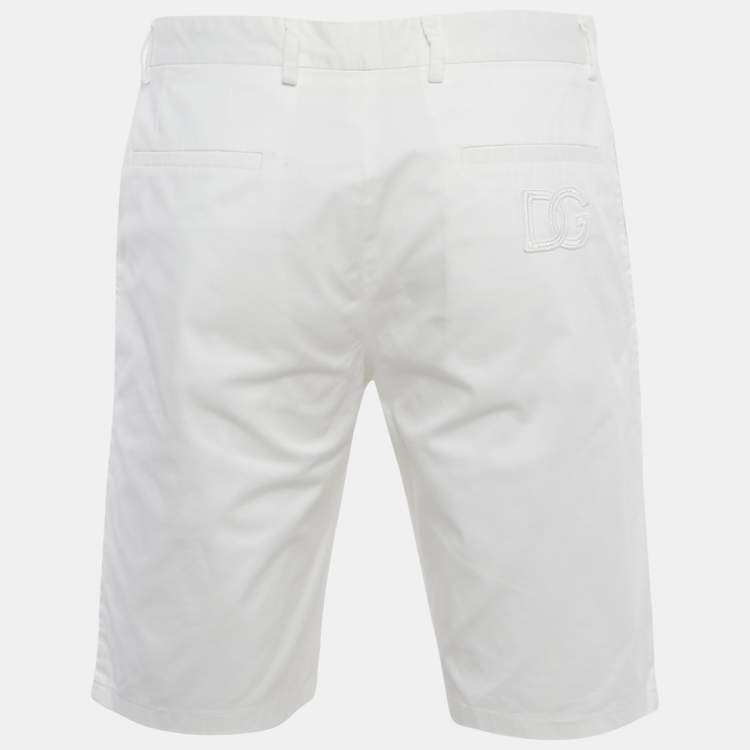 Pre Owned Dolce & Gabbana White  DG Embroidery Stretch Cotton Shorts L